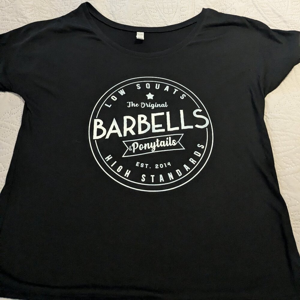 Barbells And Ponytails Flowy Logo T-Shirt Sz S NEW